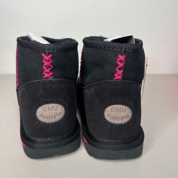 EMU x Barbie Black & Pink Stitch Sheepskin Bootie Size 8 - Picture 7 of 9